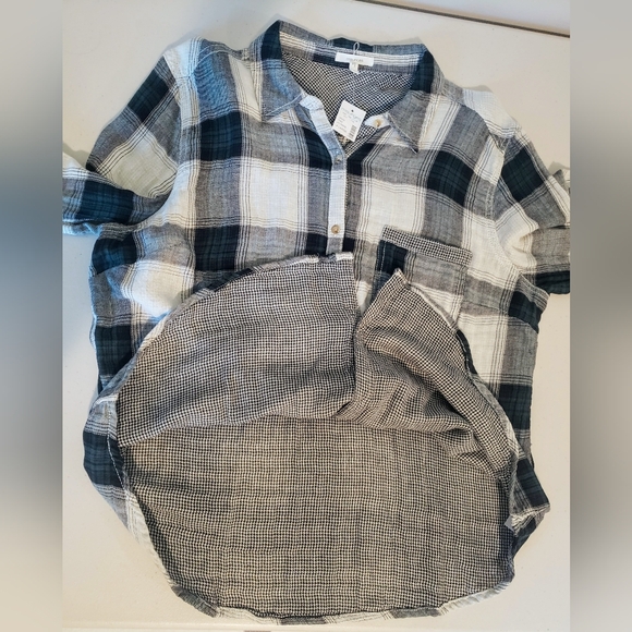 Maurices NEW Plaid Button Up Shirt Long Sleeves Size XL Black Cream Gray Cotton - Picture 10 of 15
